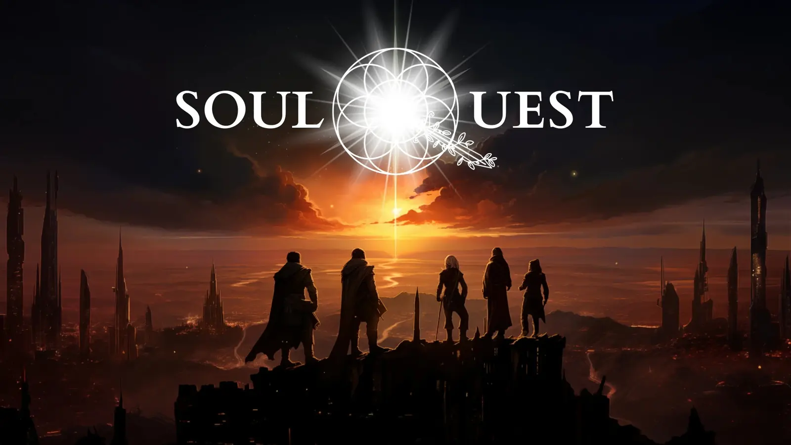 SoulQuest: travelers on a ridge facing a rising star